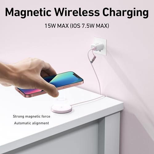 BENFEI Magnetic Wireless Charger Compatible with MagSafe for iPhone 17/16/15/14/13/12, Aluminum, up to 7.5W, 1.5m Cable - color: Pink