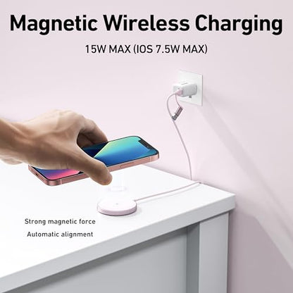 BENFEI Magnetic Wireless Charger Compatible with MagSafe for iPhone 17/16/15/14/13/12, Aluminum, up to 7.5W, 1.5m Cable - color: Pink