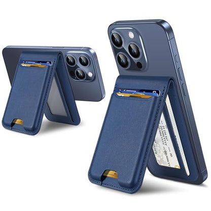 For Magsafe Wallet Stand, 6 Cards Holder, RFID Blocking | Strongest Magnetic Wallet for iPhone 17/16/15/14/13/12 Series, Magnetic Card Holder, ID Window, Vegan Leather, Navy Blue - color: Navy Blue