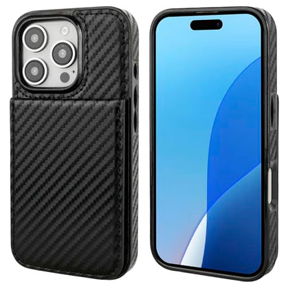 KIHUWEY for iPhone 16 Pro Wallet Case Card Holder Kickstand, Carbon Black | Credit Card Slots, PU Leather, Magnetic Clasp, Flip Heavy Duty Protection Cover for Men and Women - color: Carbon Black