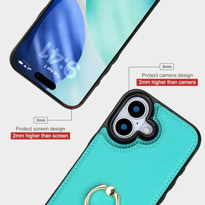 Folosu for iPhone 17 Case Wallet with Card Holder, Finger Ring Cover Green - color: Mint Green