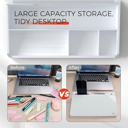 TOWON Compact Glass Desktop Whiteboard with Storage 12x7 in, White - color: White