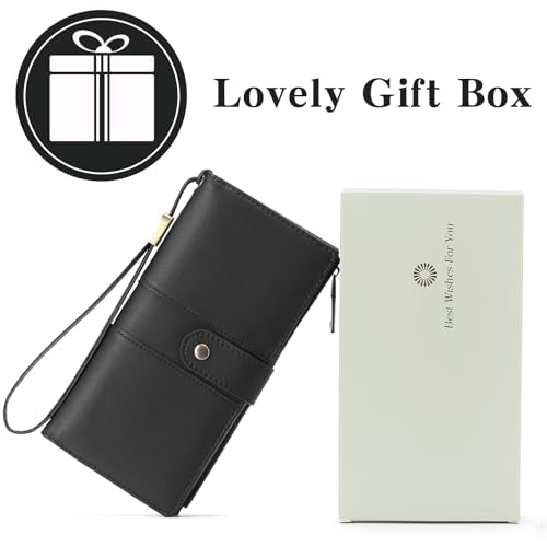 GAEKEAO Wallets for Women Leather RFID Blocking Large Capacity Card Case Ladies Wristlet Clutch Wallets Zipper Pocket with 4 ID Windows 20 Card Slots - color: Black