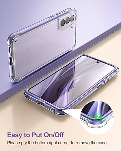 SURITCH for Samsung Galaxy S21 FE Clear Case 6.4" (Only), [Built-in Screen Protector] Full Body Protective Hard Shell+Soft TPU Phone Case for Samsung S21 FE -(Lavender Blue Edge) - color: Lavender Blue Edge
