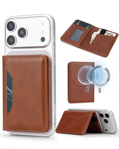 For MagSafe Wallet,Magnetic Card Holder RFID Blocking Wallet with 5 Card Slots & Cash Pocket For iPhone 17/16/ 15/14/ 13/12/ Pro/Max/Plus/Air Brown - color: Brown