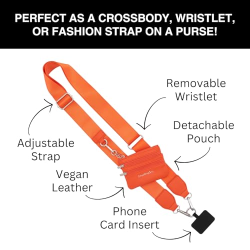 Save the Girls Clip & Go Phone Lanyard Crossbody Strap with Wallet, Orange - color: Orange Strap