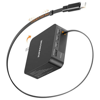 SUPERONE 65W Retractable Phone Charger, USB C Fast Laptop Charger, 5 in 1 - color: Jet Black