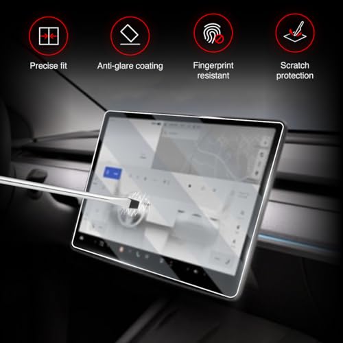 Tesla Model 3 Screen Protector 15.4 Inch (2024-2026) & Model Y (2025-2026), HD Clear Gloss Tempered Glass, 9H Scratch Resistant, Smooth Touch, Alignment Kit - color: Gloss