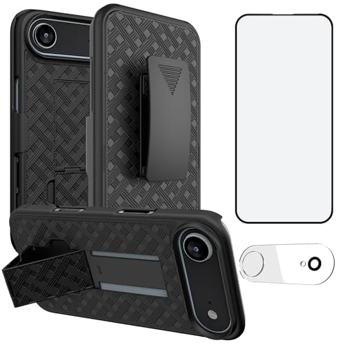 for iPhone Air Stand Case, Belt Clip Holster Screen Protector-Black | Camera Lens Protector, Swivel Kickstand Holder, Slim Shell Pouch Full Body Protective, Rugged Shockproof Cell Phone Cover - size: iPhone Air
