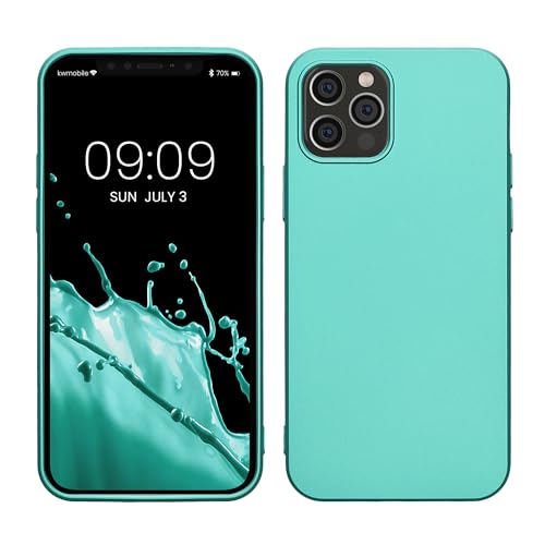 kwmobile Case Compatible with Apple iPhone 12 / iPhone 12 Pro Case - Soft Slim Metallic TPU Silicone Cover - Metallic Turquoise - color: metallic turquoise