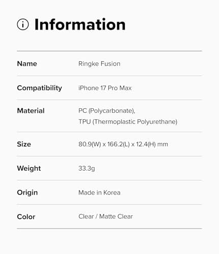 Ringke for iPhone 17 Pro Max Case [Fusion Matte Clear] | Oil & Dirt Resistant, Anti-Fingerprint Technology Prevents Oily Smudges, Frosted Coating Feels Velvety Soft - size: iPhone 17 Pro Max