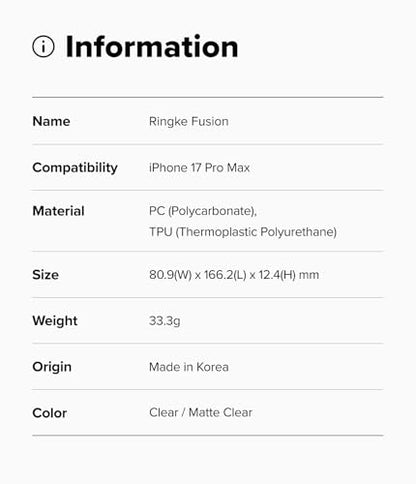 Ringke for iPhone 17 Pro Max Case [Fusion Matte Clear] | Oil & Dirt Resistant, Anti-Fingerprint Technology Prevents Oily Smudges, Frosted Coating Feels Velvety Soft - size: iPhone 17 Pro Max
