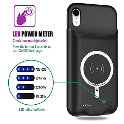 Battery Wireless Charging Case for iPhone XR, 10000mAh High Capacity Portable Rechargeable Protective Case Wireless Charging Compatible with iPhone XR (6.1 inch) Extended Battery Charger Cover (Black) - size: iPhone XR