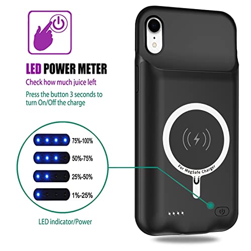 Battery Wireless Charging Case for iPhone XR, 10000mAh High Capacity Portable Rechargeable Protective Case Wireless Charging Compatible with iPhone XR (6.1 inch) Extended Battery Charger Cover (Black) - size: iPhone XR