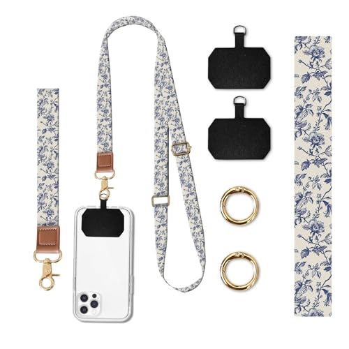 Phone Lanyard Crossbody Wrist Strap, Universal Adjustable Neck Strap for Phone Case Keys ID Badges, Travel Essential - color: Luxury Boho Flowers