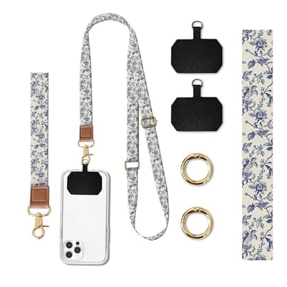 Phone Lanyard Crossbody Wrist Strap, Universal Adjustable Neck Strap for Phone Case Keys ID Badges, Travel Essential - color: Luxury Boho Flowers