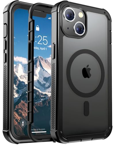 jaroco Magnetic for iPhone 13 Case Heavy Duty Protection Black | Compatible with MagSafe,Military Grade Drop Protection,Translucent Matte,Non-Slip,Shockproof 2-Layer Durable Bumper Case - color: Black, size: iPhone 13
