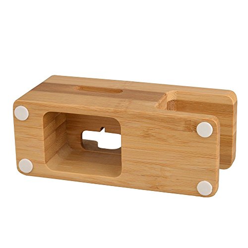 Bamboo Wood Desktop Charging Dock Station Charger Holder Cradle Charge Stand Compatible with iPhone 16 15 14 13 12 11 Pro Max XR XS Max X 8 Plus iWatch 2 3 4 Samsung LG HTC Smartphones - color: 2 in 1 Charger Stand