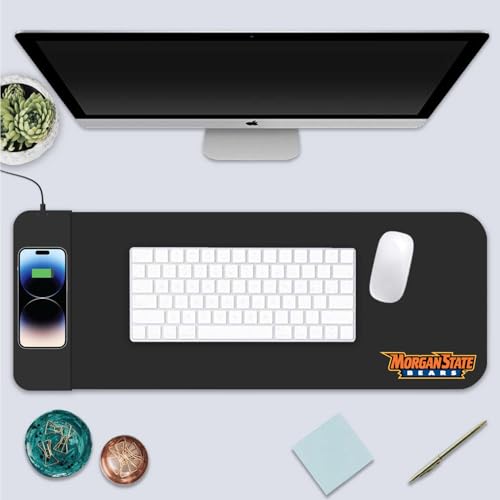 OTM Essentials Morgan State University Classic Wireless Charging Cloth Desk Mat, Durable Office Supplies, Non-Slip Base, Quick Charging Wireless Desk Pad, Black - size: Classic- Charging, style: Morgan State University