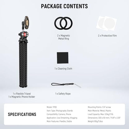 NEEWER Magnetic Flex Phone Tripod Compatible with MagSafe iPhone Android - style: TP33