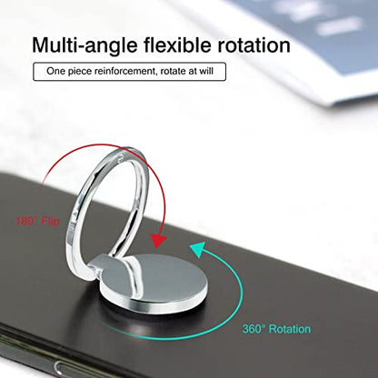 [2 Pack] Round Ultra-thin Cell Phone Ring Holder Stand,360 Degree Rotation and 180 Degree Adjustable Finger Ring Kickstand with Polished Metal Phone Grip (Silver)