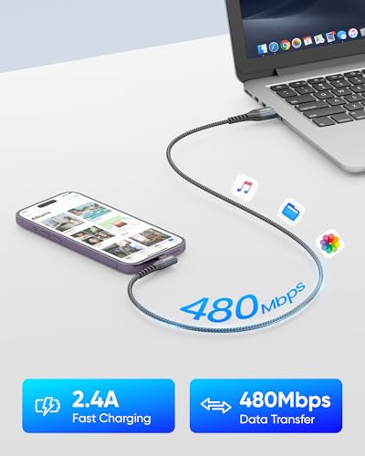 SUNGUY USB-A to Lightning Cable Right Angle 2FT 2-Pack, USB to Lightning iPhone Charger Cord 90 Degree Nylon Braided Compatible with iPhone 14/13/12/11 Pro Max Mini X XS XR 8 SE iPad9/mini - size: 2FT