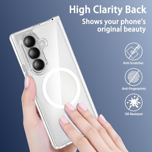 One Piece Design Clear Magnetic Case for Galaxy Z Fold 6, Ultra Slim Fit | Fit for MagSafe, Anti Yellow, Shockproof Transparent Back Integrated Bumper Wireless Charging Phone Case Cover - color: Clear for Z Fold 6