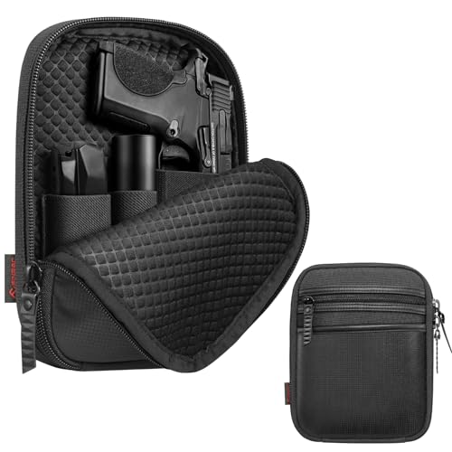 FINPAC Concealed Carry Gun Pouch, Soft Pistol Case Fanny Pack Firearm Bag | Pistol Bag Waist Belt with Holster for Handgun, Air Gun, Men, Women - color: Black - Small Size