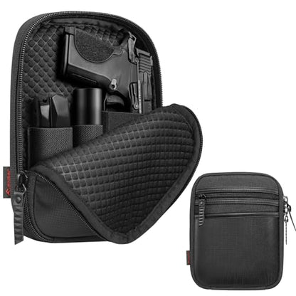FINPAC Concealed Carry Gun Pouch, Soft Pistol Case Fanny Pack Firearm Bag | Pistol Bag Waist Belt with Holster for Handgun, Air Gun, Men, Women - color: Black - Small Size