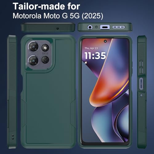 for Moto G 2025 Case, Motorola Moto G 5G 2025 Case, with Glass Screen Protector, 15ft Military-Grade Drop Protection, Dual Layer Full Body Shockproof Phone Case, Green