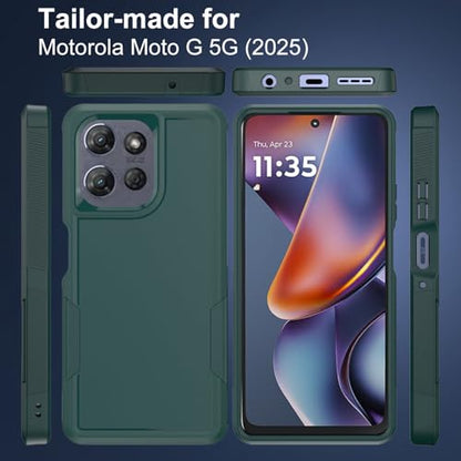 for Moto G 2025 Case, Motorola Moto G 5G 2025 Case, with Glass Screen Protector, 15ft Military-Grade Drop Protection, Dual Layer Full Body Shockproof Phone Case, Green