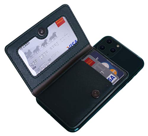 ID Card Holder for Back of Phone Leather Phone Wallet Stick On with Stand Flip Waterproof Leather Adhesive Wallet for Most Cellphones (Green) - color: Green