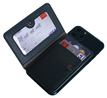 ID Card Holder for Back of Phone Leather Phone Wallet Stick On with Stand Flip Waterproof Leather Adhesive Wallet for Most Cellphones (Green) - color: Green