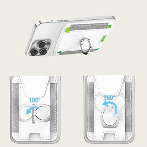 Magnetic Card Wallet Holder For Magsafe Wallets with Grip, 7 Cards Holder RFID Blocking, Ring Stand Stick on Wallet, Leather Magnetic Phone Wallet with Privacy Flap - color: white elastic circular support