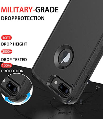 Diverbox Case [Shockproof] [Dropproof] [Dust-Proof],Heavy Duty Protection Phone Cover for Apple iPhone 8 Plus & 7 Plus (Black) - color: Black