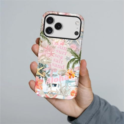 Case for iPhone 17 Pro, Cute Phone Case, Aloha Summer Collage | Hybrid 2-Layer Phone Cover，Military-Grade Protection Durable Shockproof Anti-Scratch Cases - color: Pink Aloha Summer Collage, size: Iphone 17 Pro