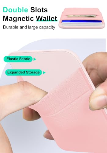 Senose Stretchy Magnetic Phone Wallet, 6 Cards Holder, Slim Phone Wallet | Stretchy Fabric Magnet Phone Wallet for Back of Phone Compatible for iPhone 17/16/15/14/13/12 Pro Max Plus Air Series, Pink - color: Pink
