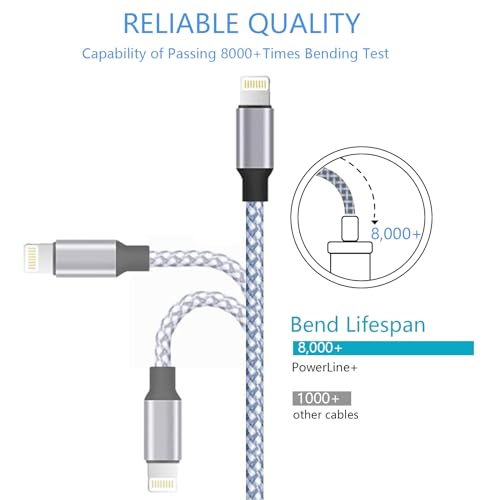 DAZHWA iPhone Charger 3pack 6ft MFi Certified Best New Nylon Braided Lightning Cable Cell Phone Fast Charger Cord Compatible with iPhone14/13/12/11Pro Max/XS/XR/X/8/7/6/5/SE/iPad More