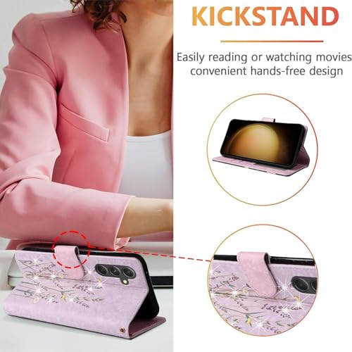UEEBAI Wallet Case for Samsung Galaxy A57 5G, PU Leather Phone Cover Kickstand RFID Blocking Flip Case Card Slots Wrist Strap Relief Engraved Pattern Magnetic Closure Folio Cover - Pansy - color: Pansy, size: Samsung Galaxy A57 5G