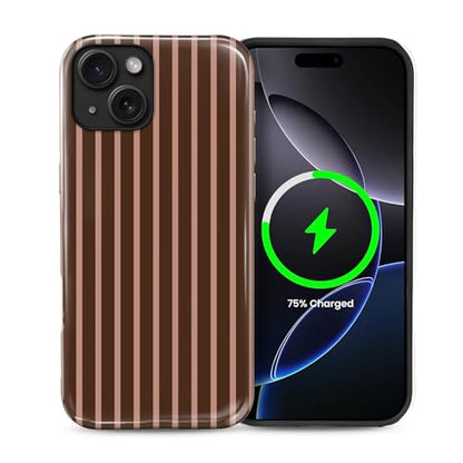 Magnetic for iPhone 14 Plus Case,[Compatible with Magsafe] Dual Layer Protective Heavy Duty Shockproof Rugged Drop Protection Bumper Hybrid Case- Aesthetic Striped Brown - color: Aesthetic Striped Brown, size: iPhone 14 Plus