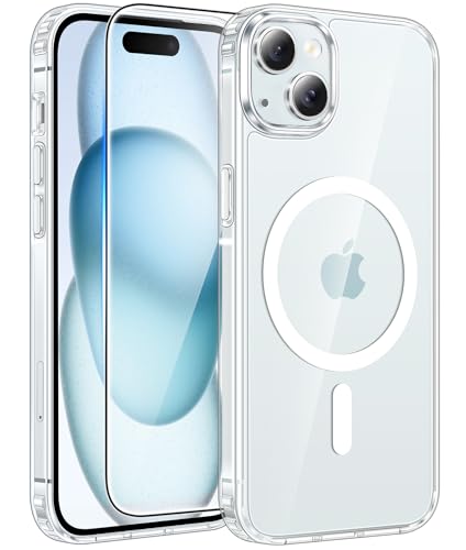 FNTCASE for iPhone 15 Plus Case: for iPhone 14 Plus Case [Compatible with Magsafe] [Screen Protector] Anti Yellowing Transparent Clear Magnetic Phone Cover - Military Grade Shockproof Cases - Clear - color: Clear, size: Iphone 15 Plus/14 Plus (6.7 Inch)