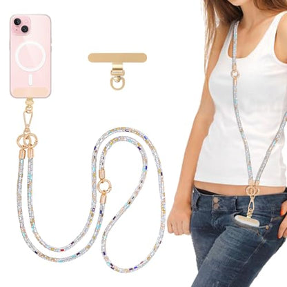 Crystal Phone Strap Crossbody Rhinestone Anti Theft Layered Strap Crossbody Gold Metal Buckles Cell Phone Neck for Women (Colour) - color: Colour