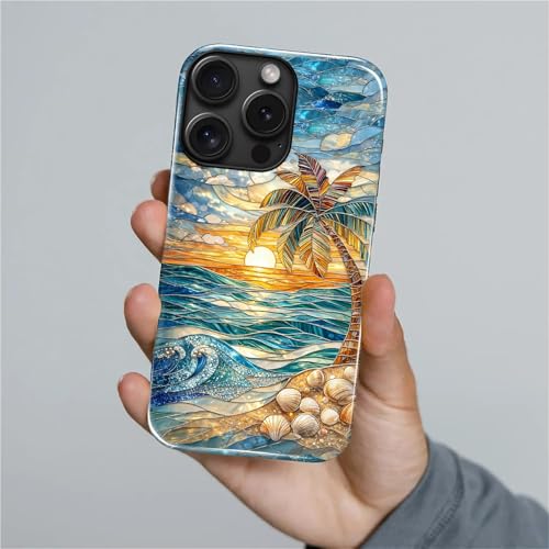 Case for iPhone 14 Pro, Dual Layer Phone Cover, Stained Glass Beach Palm - color: Stained Glass Beach Palm, size: Iphone 14 Pro