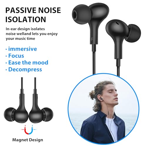 ASKUBSKU Wired Earbuds 3.5mm Headphones for PC School Computer, Black - color: Black