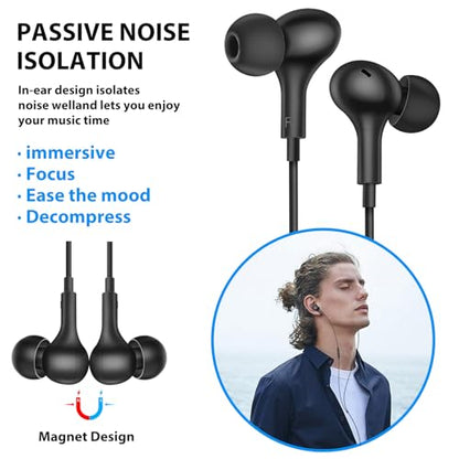 ASKUBSKU Wired Earbuds 3.5mm Headphones for PC School Computer, Black - color: Black