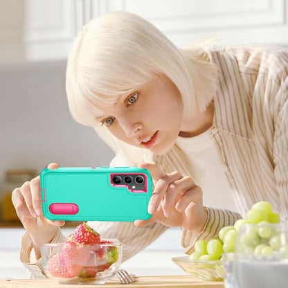 for Samsung Galaxy S23 FE Case with Kickstand Case 3-Layer Military Grade Protective Case Cover Silicone Heavy Duty Rugged Shockproof for Galaxy S23 FE Phone Case (Cyan+Rose Red) - color: Cyan+Rose Red
