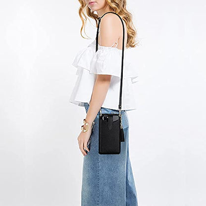 Peacocktion Small Crossbody Cell Phone Purse for Women, Lightweight Mini Small Crossbody Bags for Women with Card Slots - color: 08-black With Tassel