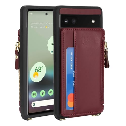 Cavor Compatible with Google Pixel 6a Case Wallet, Wine red - color: Wine red, size: Google Pixel 6a