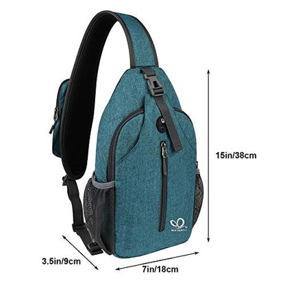 WATERFLY Crossbody Sling Backpack Sling Bag Travel Hiking Chest Bags Daypack (Teal blue) | Small Hiking bag,Multi-compartment storage,Water-resistant,Breathable back pad,Reversible adjustable shoulder strap - color: B-teal Blue
