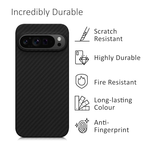 kalibri Aramid Fiber Case Compatible with Google Pixel 9 Pro - Case Super Slim Strong Protective Phone Cover - Black Matte - size: Pixel 9 Pro